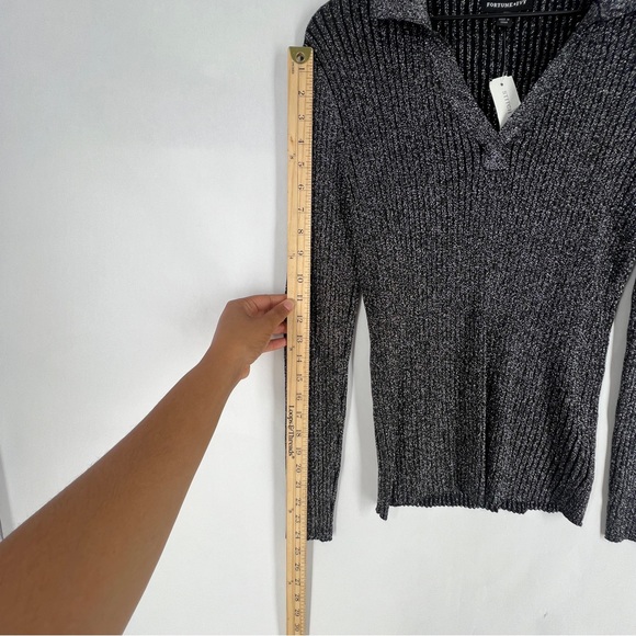 Fortune &‎ Ivy Canterbury Collared Metallic Silver Shimmer lauren Knit Top NWT M - Picture 6 of 7